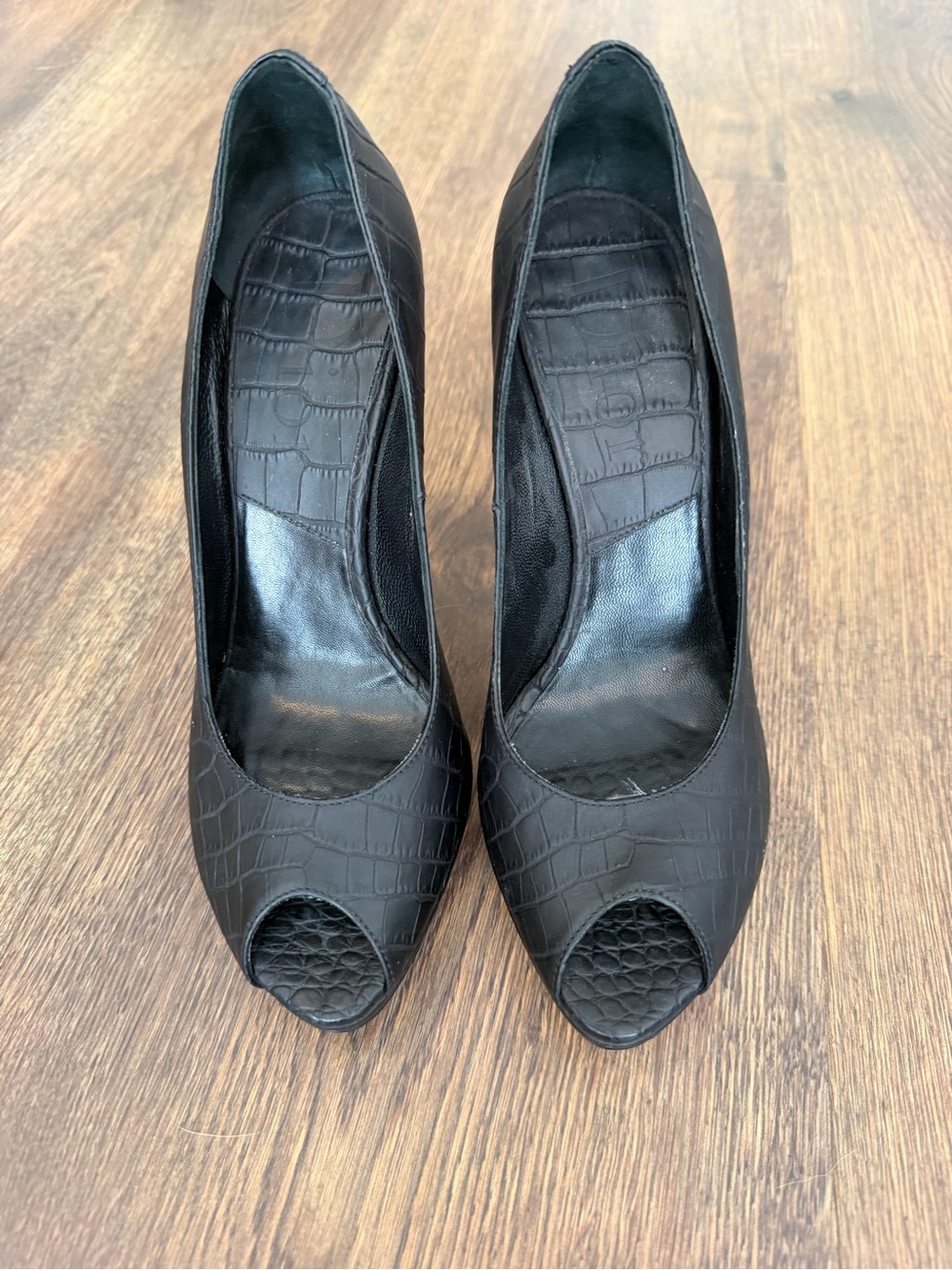 Women’s Christian Dior Black Platform Snakeskin Peep-Toe Heels